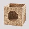 Water Hyacinth Woven Wicker Square Cat Bed Cave - 13" x 13" x 13" - For Small and Medium Cat Breeds and Chihuahua