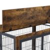 Furniture Style Dog Crate Side Table on Wheels with Double Doors and Lift Top. Rustic Brown, 43.7'' W x 30'' D x 31.1'' H.